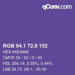 カラーコード: RGB 94.1 72.8 152 | qconv.com