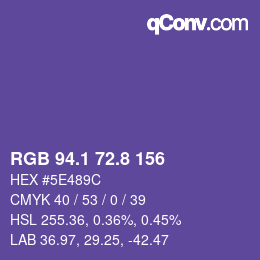 カラーコード: RGB 94.1 72.8 156 | qconv.com