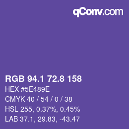 カラーコード: RGB 94.1 72.8 158 | qconv.com