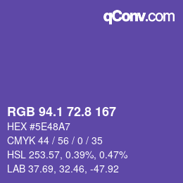 カラーコード: RGB 94.1 72.8 167 | qconv.com