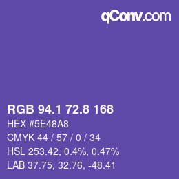 カラーコード: RGB 94.1 72.8 168 | qconv.com