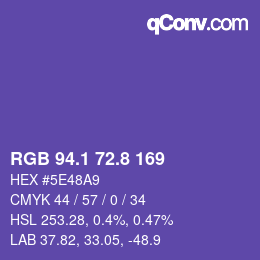 カラーコード: RGB 94.1 72.8 169 | qconv.com