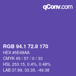 カラーコード: RGB 94.1 72.8 170 | qconv.com