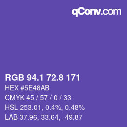 カラーコード: RGB 94.1 72.8 171 | qconv.com