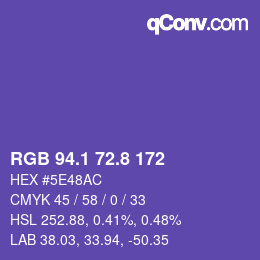 カラーコード: RGB 94.1 72.8 172 | qconv.com