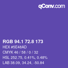 カラーコード: RGB 94.1 72.8 173 | qconv.com