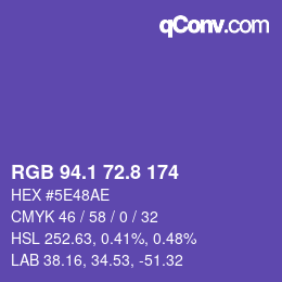 カラーコード: RGB 94.1 72.8 174 | qconv.com