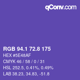 カラーコード: RGB 94.1 72.8 175 | qconv.com