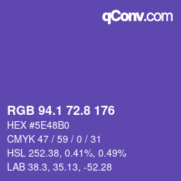 カラーコード: RGB 94.1 72.8 176 | qconv.com