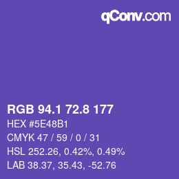 カラーコード: RGB 94.1 72.8 177 | qconv.com