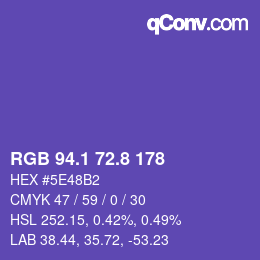 カラーコード: RGB 94.1 72.8 178 | qconv.com
