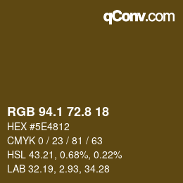 Color code: RGB 94.1 72.8 18 | qconv.com