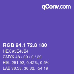 カラーコード: RGB 94.1 72.8 180 | qconv.com