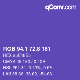 カラーコード: RGB 94.1 72.8 181 | qconv.com