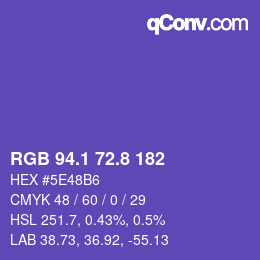 カラーコード: RGB 94.1 72.8 182 | qconv.com