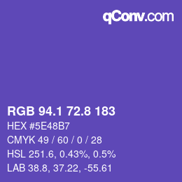 カラーコード: RGB 94.1 72.8 183 | qconv.com