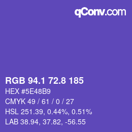 カラーコード: RGB 94.1 72.8 185 | qconv.com