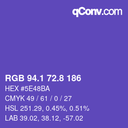 カラーコード: RGB 94.1 72.8 186 | qconv.com