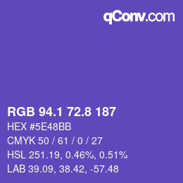 カラーコード: RGB 94.1 72.8 187 | qconv.com