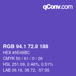 カラーコード: RGB 94.1 72.8 188 | qconv.com