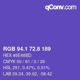 カラーコード: RGB 94.1 72.8 189 | qconv.com