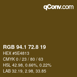 Color code: RGB 94.1 72.8 19 | qconv.com