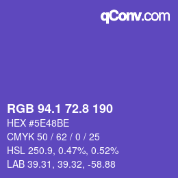 カラーコード: RGB 94.1 72.8 190 | qconv.com