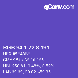 カラーコード: RGB 94.1 72.8 191 | qconv.com
