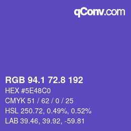 カラーコード: RGB 94.1 72.8 192 | qconv.com
