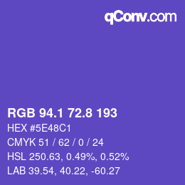 カラーコード: RGB 94.1 72.8 193 | qconv.com