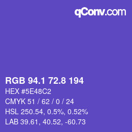 カラーコード: RGB 94.1 72.8 194 | qconv.com