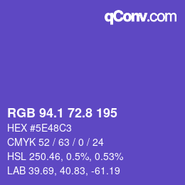 カラーコード: RGB 94.1 72.8 195 | qconv.com