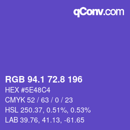 カラーコード: RGB 94.1 72.8 196 | qconv.com