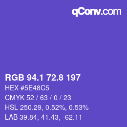 カラーコード: RGB 94.1 72.8 197 | qconv.com