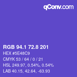 カラーコード: RGB 94.1 72.8 201 | qconv.com