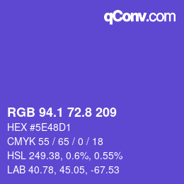 カラーコード: RGB 94.1 72.8 209 | qconv.com