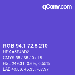 カラーコード: RGB 94.1 72.8 210 | qconv.com