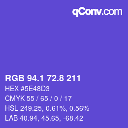 カラーコード: RGB 94.1 72.8 211 | qconv.com