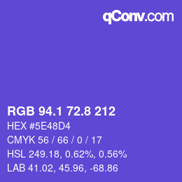 カラーコード: RGB 94.1 72.8 212 | qconv.com