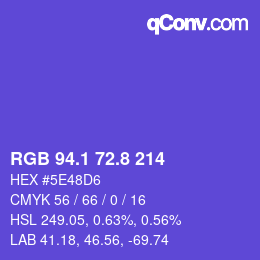 カラーコード: RGB 94.1 72.8 214 | qconv.com
