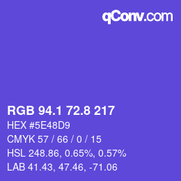 カラーコード: RGB 94.1 72.8 217 | qconv.com