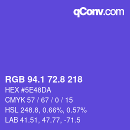 カラーコード: RGB 94.1 72.8 218 | qconv.com