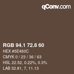 カラーコード: RGB 94.1 72.8 60 | qconv.com