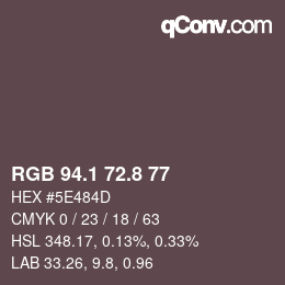 カラーコード: RGB 94.1 72.8 77 | qconv.com