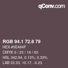 Color code: RGB 94.1 72.8 79 | qconv.com