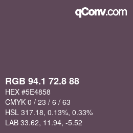 Color code: RGB 94.1 72.8 88 | qconv.com