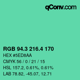 カラーコード: RGB 94.3 216.4 170 | qconv.com