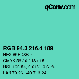 カラーコード: RGB 94.3 216.4 189 | qconv.com