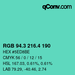 カラーコード: RGB 94.3 216.4 190 | qconv.com