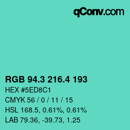 カラーコード: RGB 94.3 216.4 193 | qconv.com